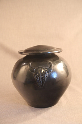Raven Blackware Pottery - Bison Skull Lidded Pot