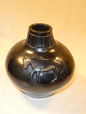 Raven Blackware Pottery - Prancing Horse Pot