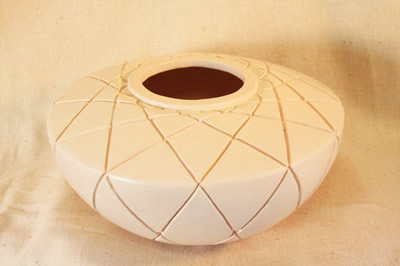 Whiteware pottery burnished white converging lines raven-blackware.com